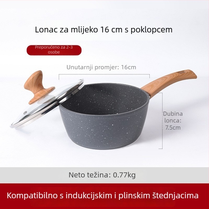 Maifan kamen, nepremazana posuda za mlijeko, mali lonac za juhe, višestruka namjena – prženje, kuhanje i parenje, indukcijski kompatibilan