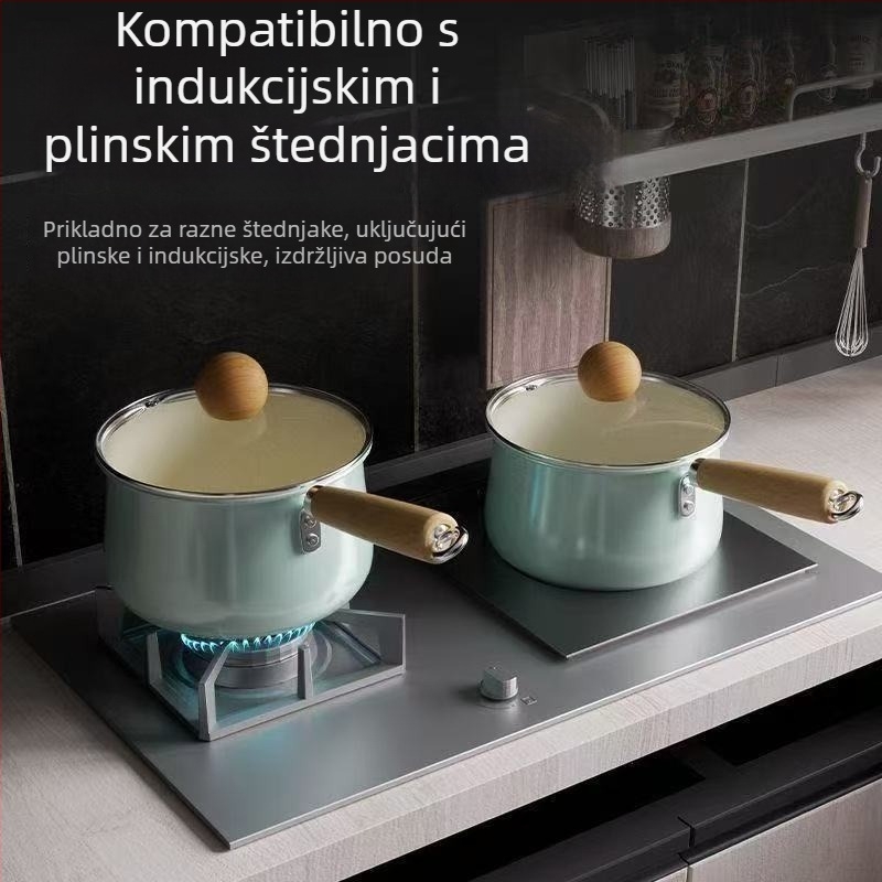 Keramički neprianjajući tiganj za mlijeko s plosnim dnom, za dječju hranu i kašu, kompatibilan s plinskim i indukcijskim pločama