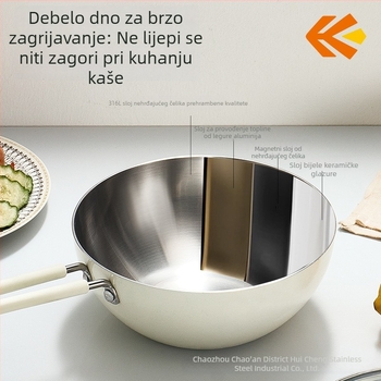 Huicheng 316 nehrđajući čelik bez premaza, lonac za mlijeko s prozirnim staklenim poklopcem i pladnjem za paru, posuda za bebinu hranu i rezance, trodijelno dno, mali kuhinjski tiganj