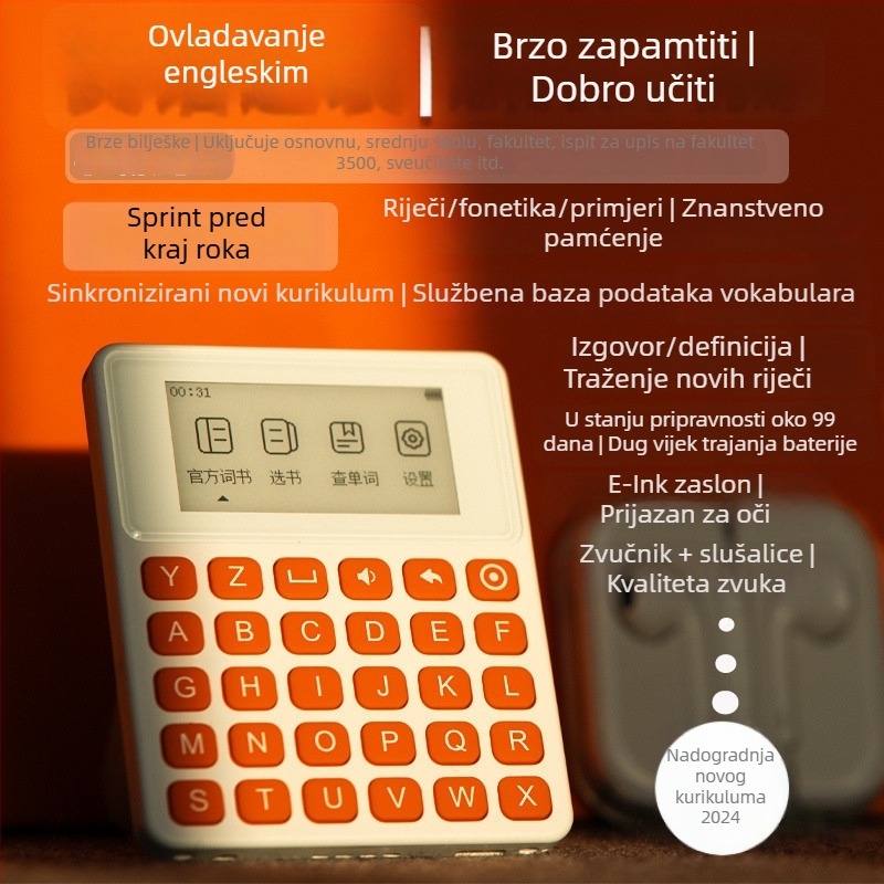 Engleski rječnik za učenje s 3500 riječi, pravi glas, uređaj za čitanje s e‑ink zaslonom za osnovnu i srednju školu