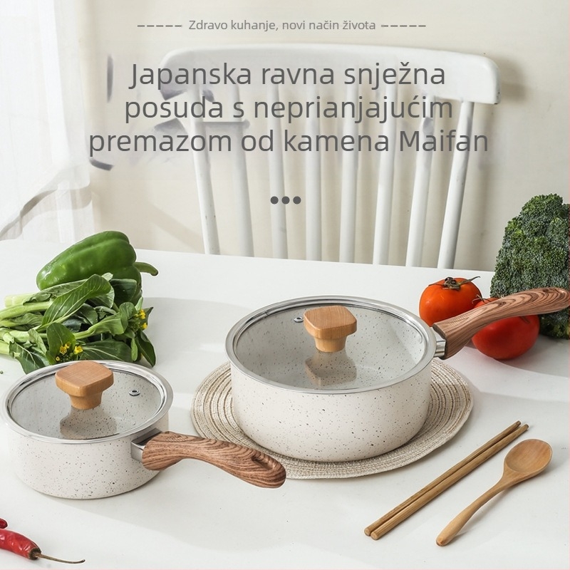 Wok u japanskom stilu s Maifan kamenom, nepremazan; posuda za mlijeko i dvostruka namjena za rezance