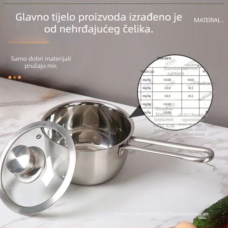 Nerđajući čelik lonac za mlijeko s debelim dnom, otporan na prianjanje, kompatibilan s indukcijom, za bebinu hranu, s jednom ručkom