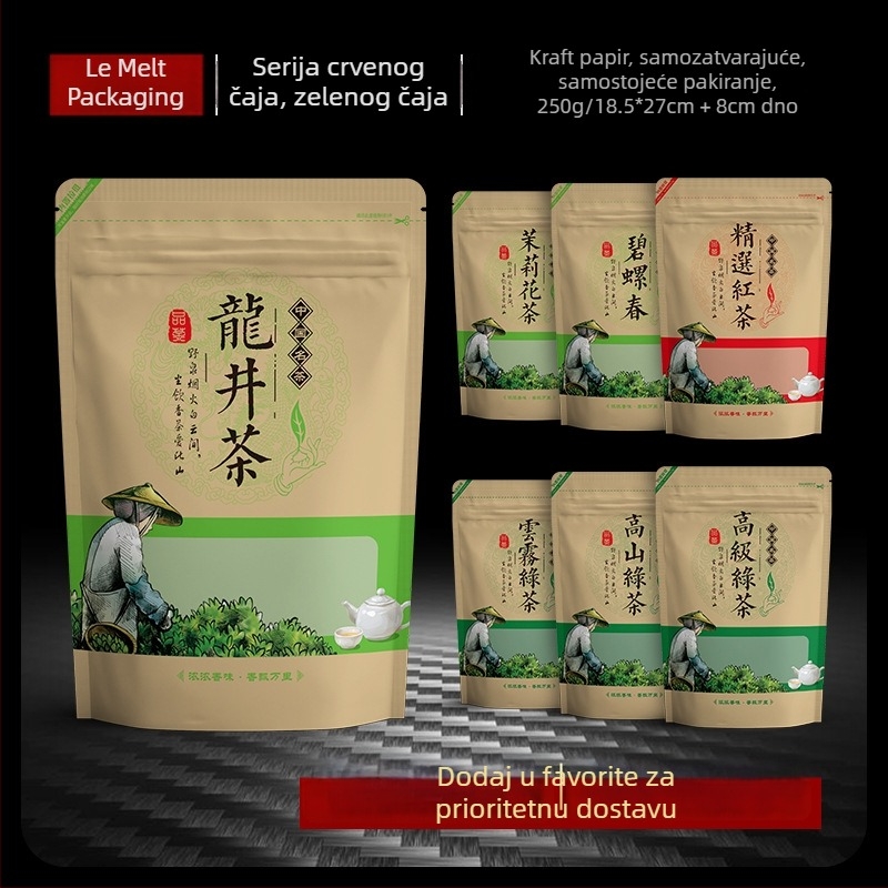 250 g kraft papirnata vrećica za čaj sa samouzavarom – planinski zeleni čaj, crni čaj, Dragon Well i Bi Luo Chun