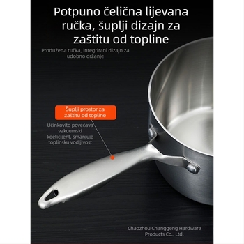 304 nehrđajući čelik, lonac za mlijeko, trostruko slojevita posuda za juhu, bez premaza, s jednom ručkom, parno kuhalo, kompatibilan s indukcijom