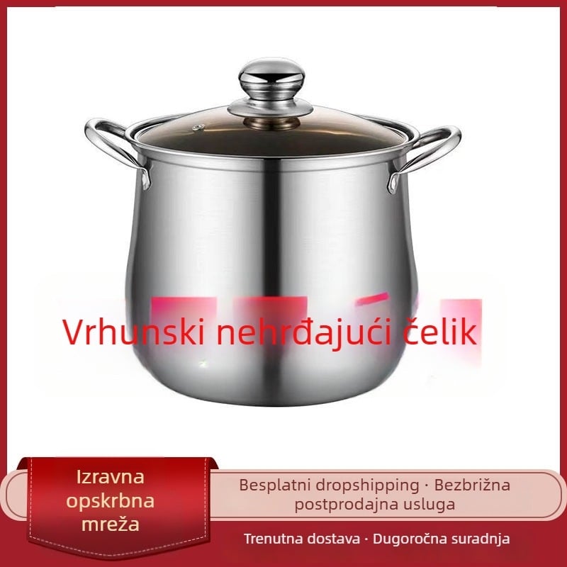 Lonac od nehrđajućeg čelika s neprijanjajućim premazom, debeli trup, dvostruke ručke, pogodan za plin i indukciju, visoki rubovi