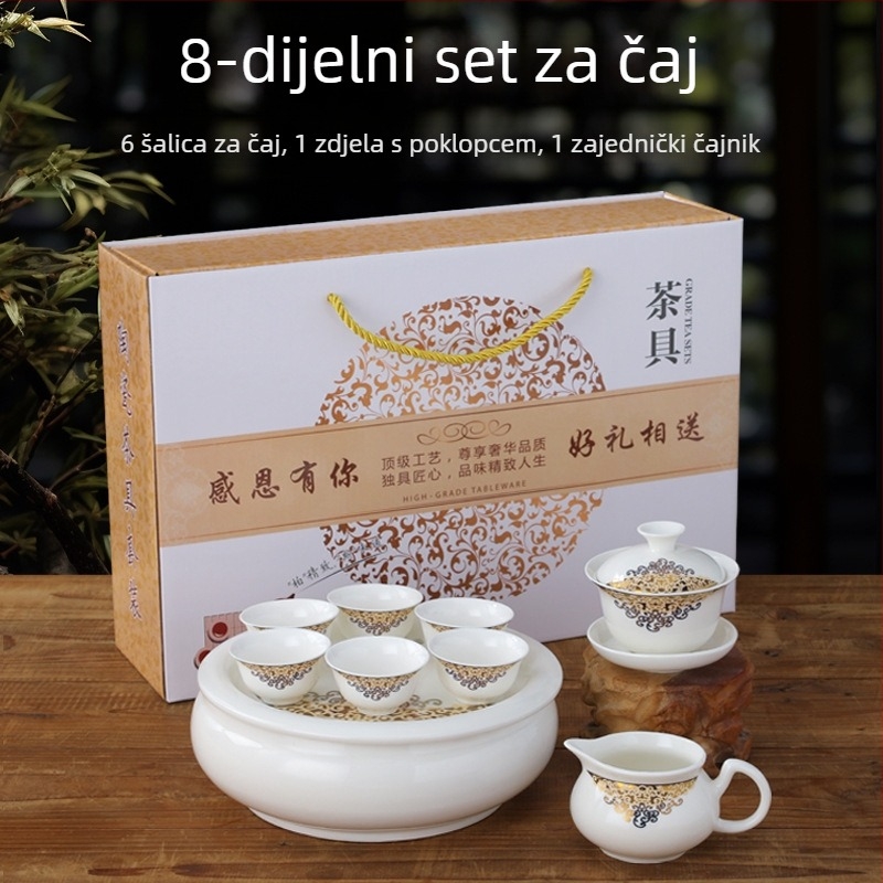 Kung Fu čajni set s otiskom logotipa u poklon kutiji od bijelog porculana