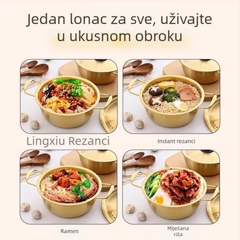 Korejska posuda za rezance sa dvije ručke, mala posuda od nehrđajućeg čelika, za ramen i juhu od rezanaca, pogodna za indukciju i plinsku ploču