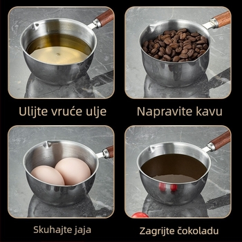 304 nehrđajući čelik – lonac za vruće ulje s drvenom drškom, mlijeko lonac, žlica za juhu i kuhinjska žlica za izlijevanje ulja