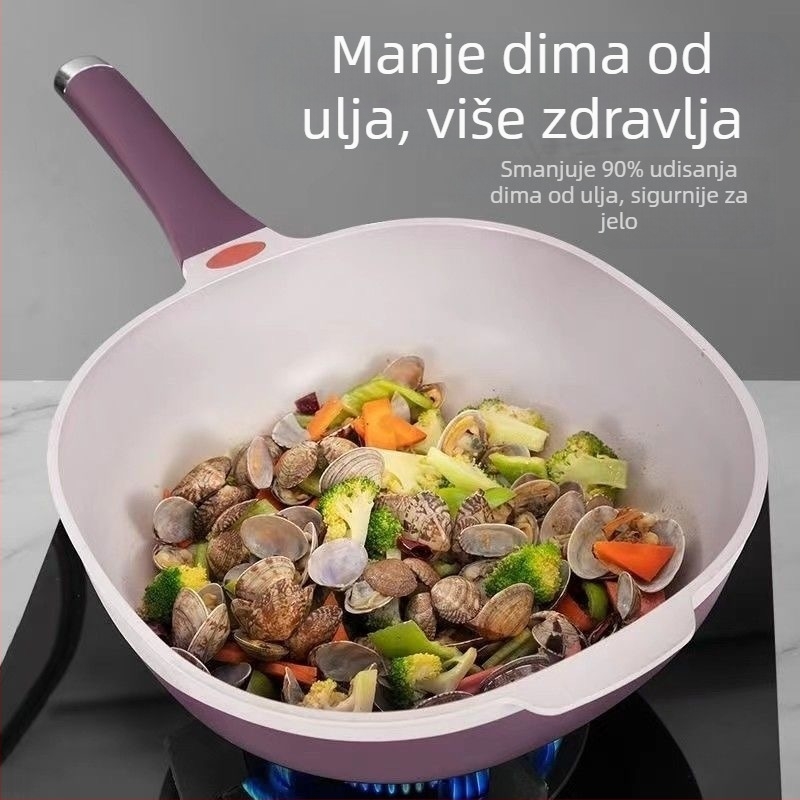 Titanijsko-keramički neprijanjajući wok lonac, s malo ulja i dima, višenamjenski za parenje i prženje, pogodan za indukciju i plin