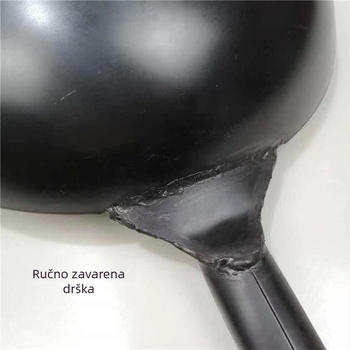 Ojačani nelakirani željezni wok s drškom od drveta i drvenom špatulom