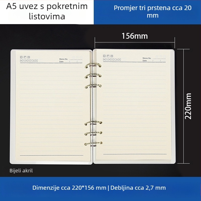 Prozirni akrilni držač za A5 bilježnicu i A6 planer, 6 rupa, univerzalno odvojivo skladištenje