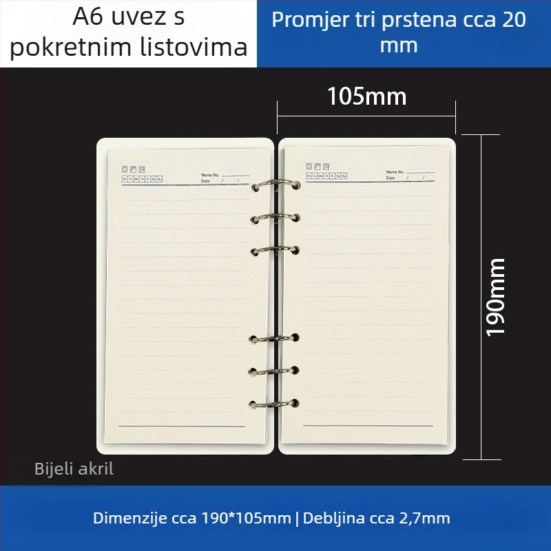 Prozirni akrilni držač za A5 bilježnicu i A6 planer, 6 rupa, univerzalno odvojivo skladištenje