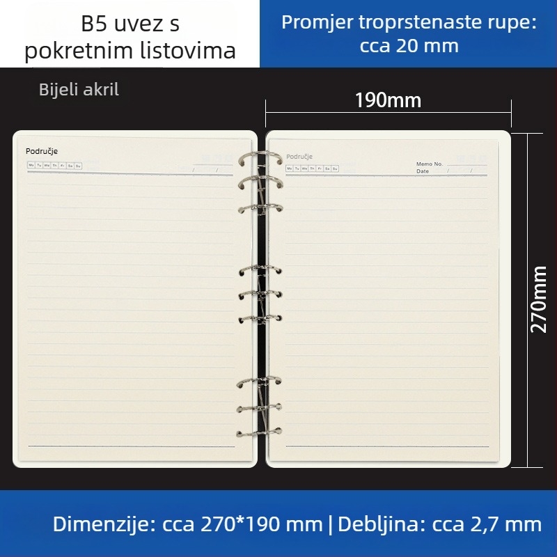 Prozirni akrilni držač za A5 bilježnicu i A6 planer, 6 rupa, univerzalno odvojivo skladištenje