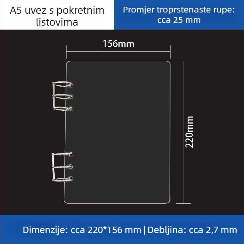 Prozirni akrilni držač za A5 bilježnicu i A6 planer, 6 rupa, univerzalno odvojivo skladištenje