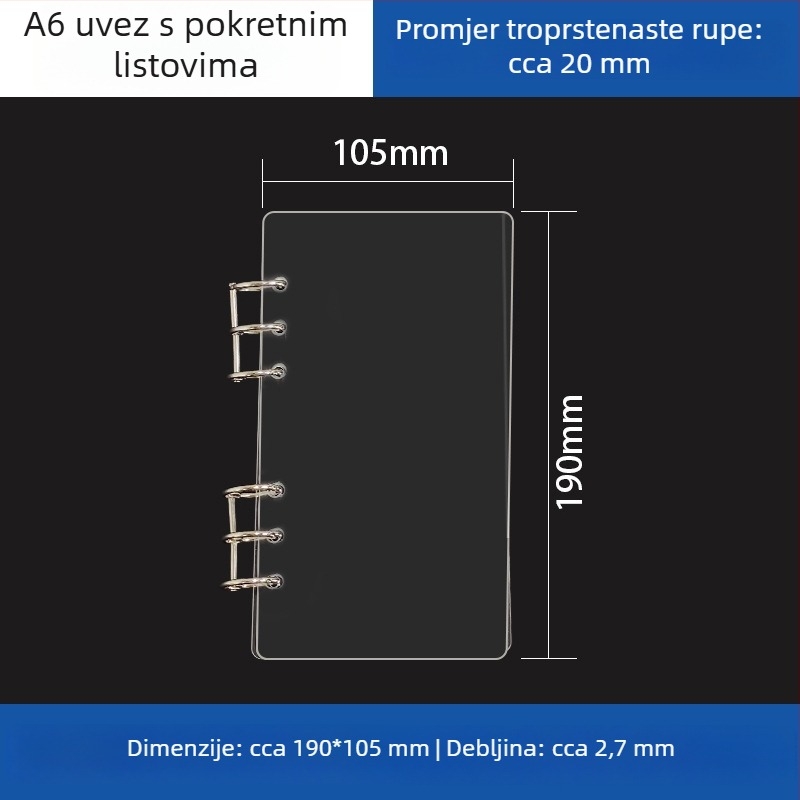 Prozirni akrilni držač za A5 bilježnicu i A6 planer, 6 rupa, univerzalno odvojivo skladištenje
