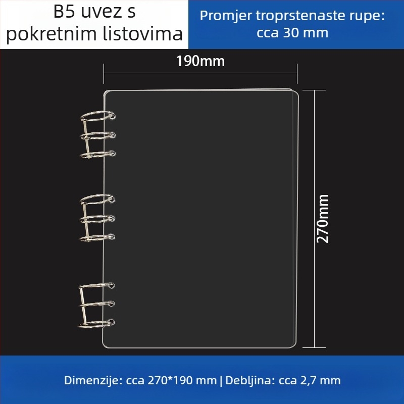 Prozirni akrilni držač za A5 bilježnicu i A6 planer, 6 rupa, univerzalno odvojivo skladištenje
