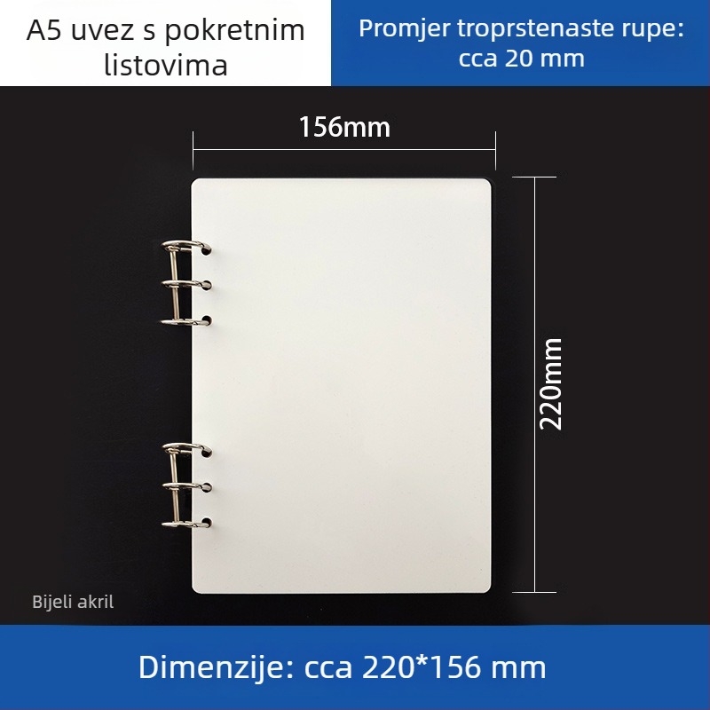 Prozirni akrilni držač za A5 bilježnicu i A6 planer, 6 rupa, univerzalno odvojivo skladištenje
