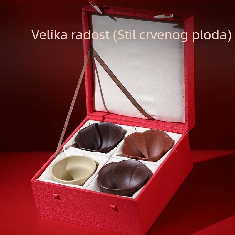 Yixing set čaja s poklon kutijom, ručno izrađene šalice od ljubičaste gline, Kung Fu stil čaja, kreativne male šalice