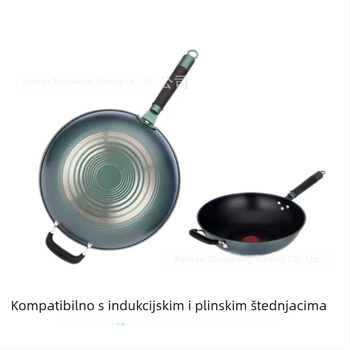 Mutual Benefit Debeli Željezni Wok Bez Premazivanja, Za Kućnu Upotrebu, Ravno Dno, Kompatibilan s Indukcijskim i Plinskim Štednjicama, Promjer 32/34 cm