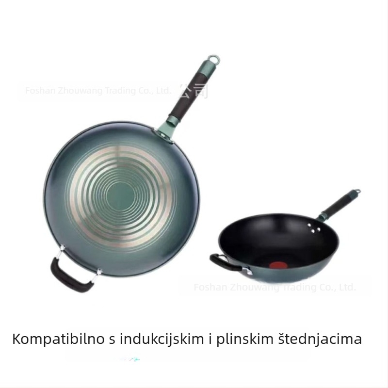 Mutual Benefit Debeli Željezni Wok Bez Premazivanja, Za Kućnu Upotrebu, Ravno Dno, Kompatibilan s Indukcijskim i Plinskim Štednjicama, Promjer 32/34 cm
