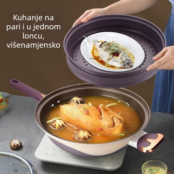 Titanijski nepali wok s mikro pritiskom, niska emisija dima, integrirano parenje i kuhanje, višenamjenski wok velikog kapaciteta za kućnu uporabu
