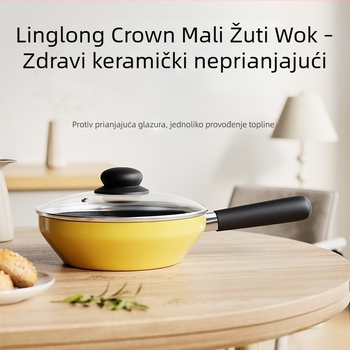 Mini žuti wok s keramičkim premazom, neprijanjajući, svestran wok-tiganj za sve štednjake