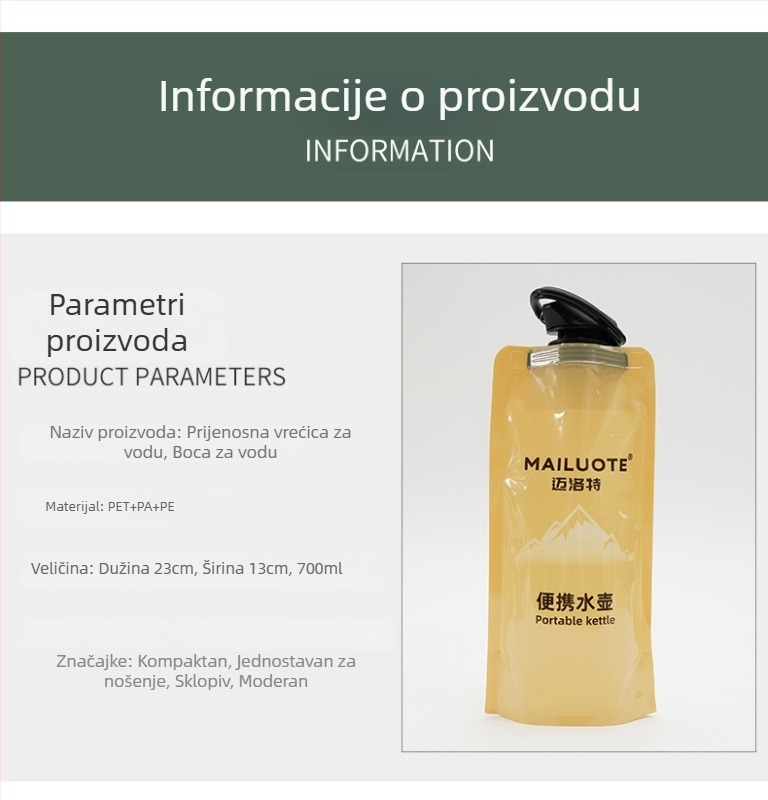 Vanjska sklopiva PE vodena vrećica za biciklizam, planinarenje i kampiranje, kapacitet 650–700 ml