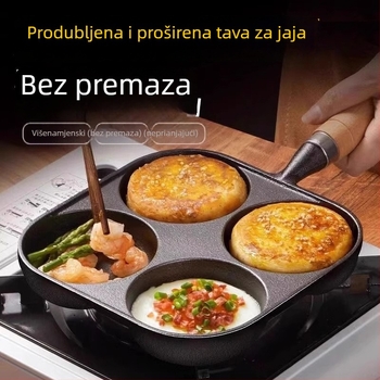 Lijevana tava od lijevanog željeza za jaja s četiri rupe, pogodna za jaja, jaja burgere i knedle od jaja, bez premaza
