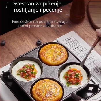 Lijevana tava od lijevanog željeza za jaja s četiri rupe, pogodna za jaja, jaja burgere i knedle od jaja, bez premaza