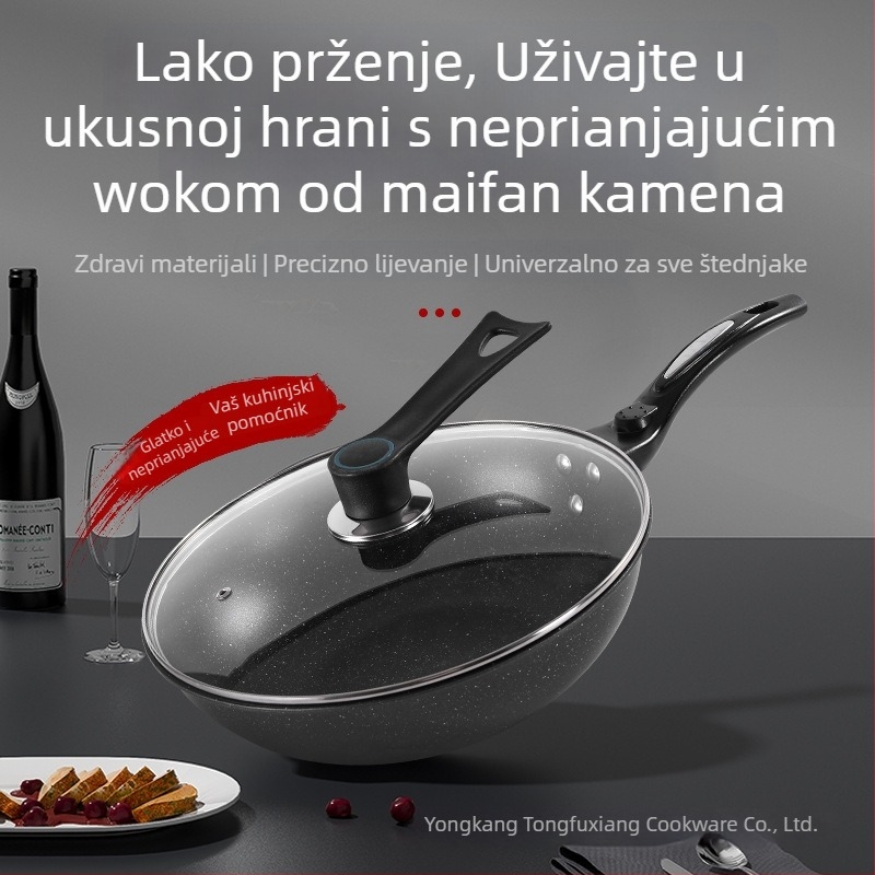 Korejskog stila tava od Maifan kamena za kućnu upotrebu, bezdimno kuhanje, ravno dno, kompatibilno s indukcijom, neprijanjajuća