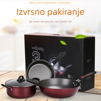 Trodjelni set neprijanjajućeg kuhinjskog posuđa: wok s ravnim dnom i jušna posuda