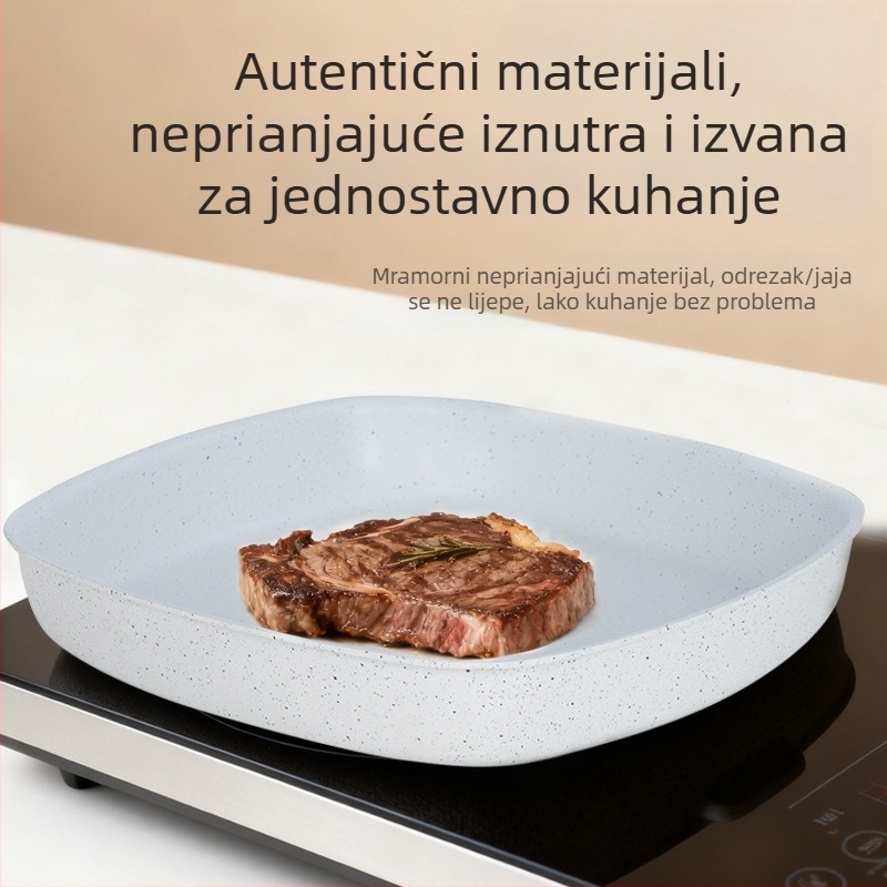 Set kuhinjskog posuđa s drvenom ručkom u mliječno-bijeloj boji, neprijanjajuće posuđe, lonci i tave s staklenim poklopcima