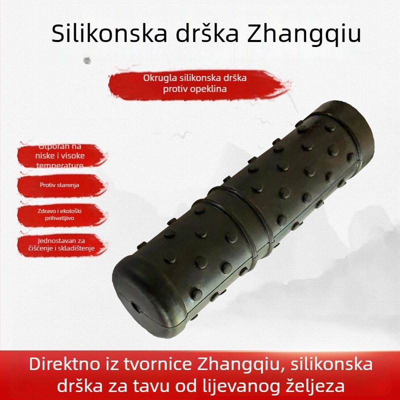 Silikonska drška za wok, zaštita od opeklina, za lijevano željezo, s drvenim poklopcem, toplinska izolacija, protuklizna drška, u kutiji za poklon