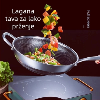 Neprianjajući wok za kućnu upotrebu — kompatibilan s indukcijskim i plinskim štednjakom, wok s ravnim dnom za brzo prženje