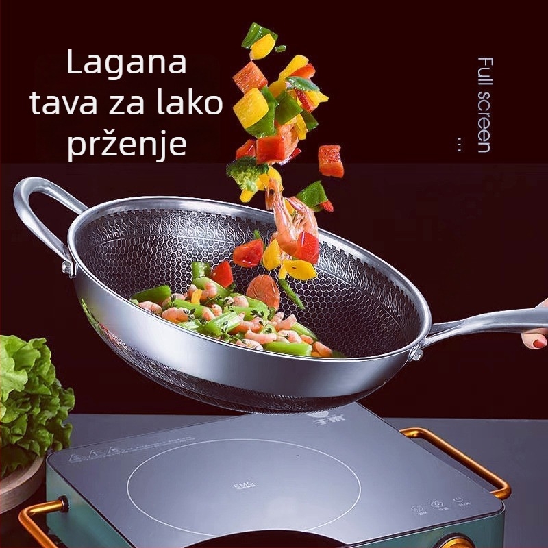 Neprianjajući wok za kućnu upotrebu — kompatibilan s indukcijskim i plinskim štednjakom, wok s ravnim dnom za brzo prženje