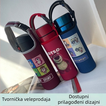 Dječji neoprenski izolirani omotač za čašu s crtežom crtanog lika i križnom naramenicom – zaštitni omotač za čašu