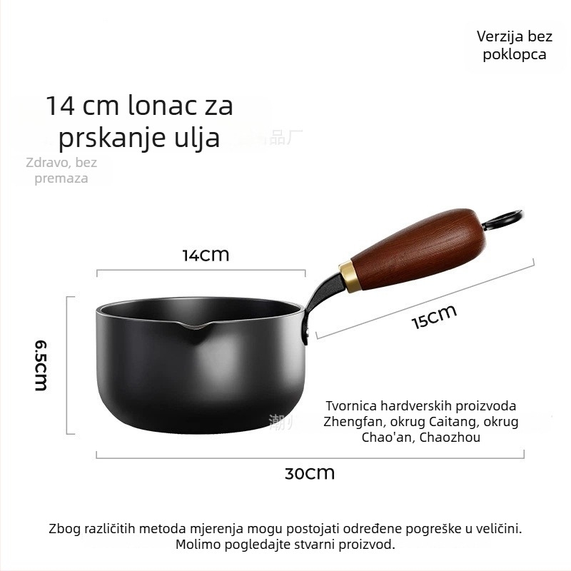 Mala željezna posuda za zagrijavanje ulja s dugim držkom, lončić za izljevanje ulja, duboki mini tiganj za dječju hranu
