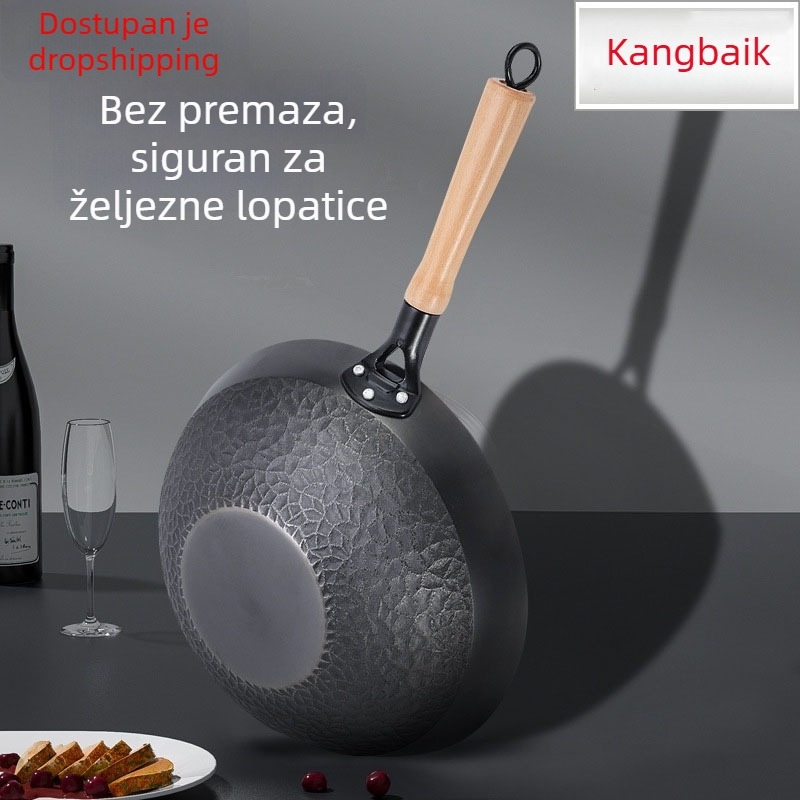 Meiyada Linghua Wok s ravnim dnom, dijamantni uzorak, bez premaza, od lijevanog željeza, pogodan za plinski i indukcijski štednjak