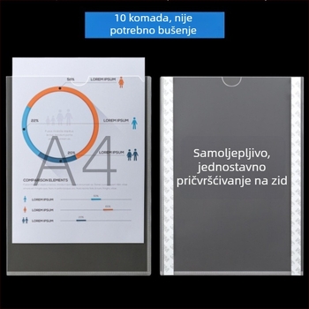 A4 zidni okvir za prikaz s prozirnim džepovima za kartice i prostorom za umetanje dokumenata