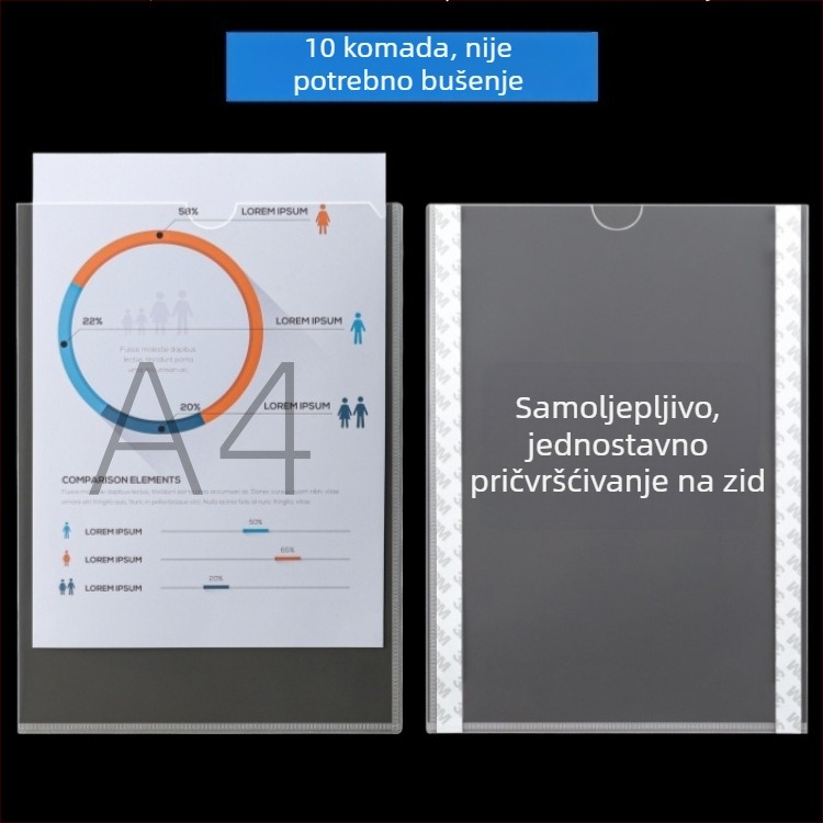 A4 zidni okvir za prikaz s prozirnim džepovima za kartice i prostorom za umetanje dokumenata