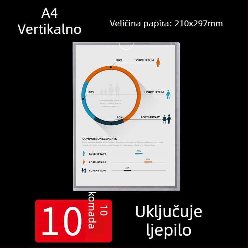 A4 zidni okvir za prikaz s prozirnim džepovima za kartice i prostorom za umetanje dokumenata