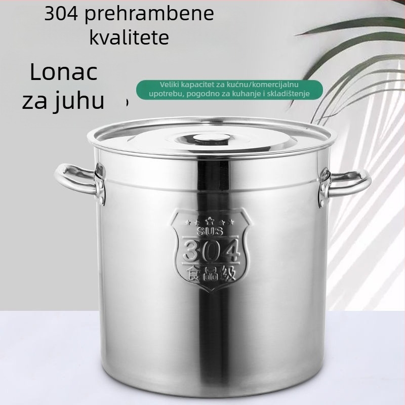 Debeli lonac za juhu od 304 nehrđajućeg čelika s poklopcem, okrugli višenamjenski kuhinjski spremnik