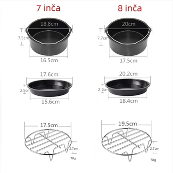 Pribor za fritezu s zrakom, set od 7 komada: rešetka za pečenje, košarica za kolače, stalak za kruh, za 3.5–5.8 L