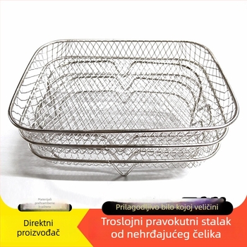 Trostruki pravokutni stalak od nehrđajućeg čelika za fritezu na zrak – 304, mreža roštilja, para, sušenje, slaganje