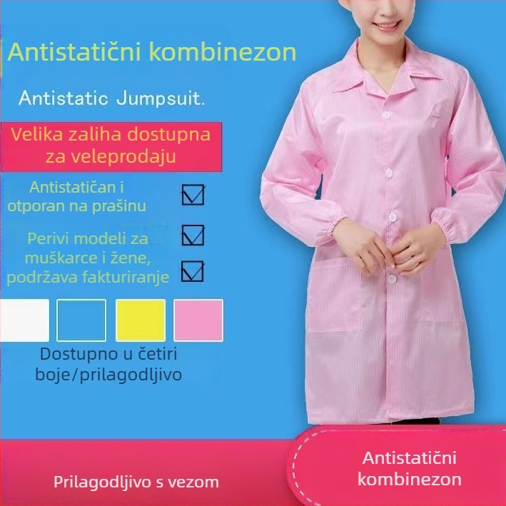 Antistatičko radno odijelo za elektroniku – muški dvodijelni set s zaštitom od prašine i statičkog elektriciteta