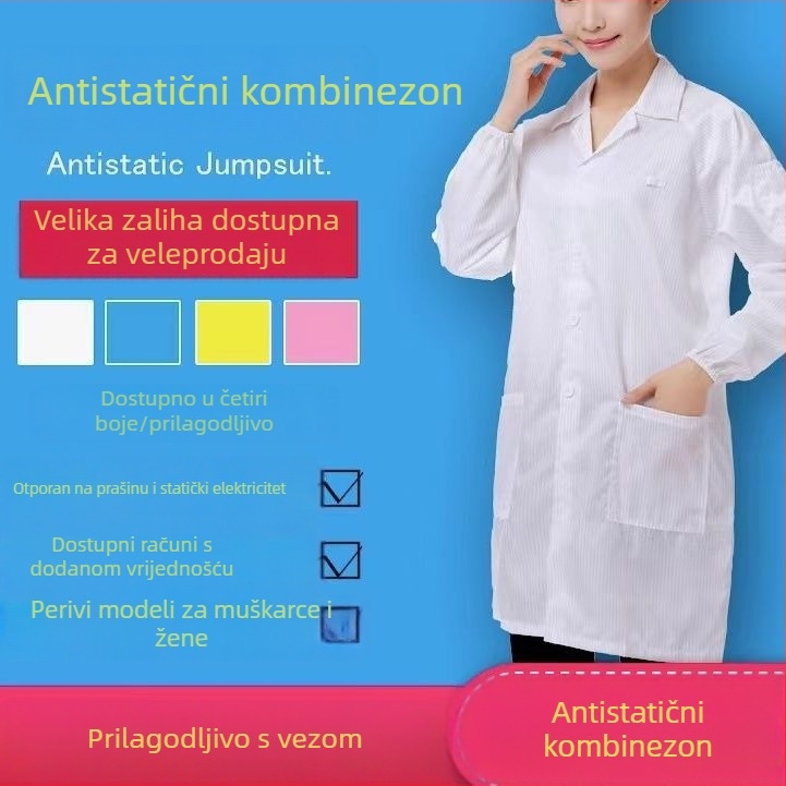 Antistatičko radno odijelo za elektroniku – muški dvodijelni set s zaštitom od prašine i statičkog elektriciteta