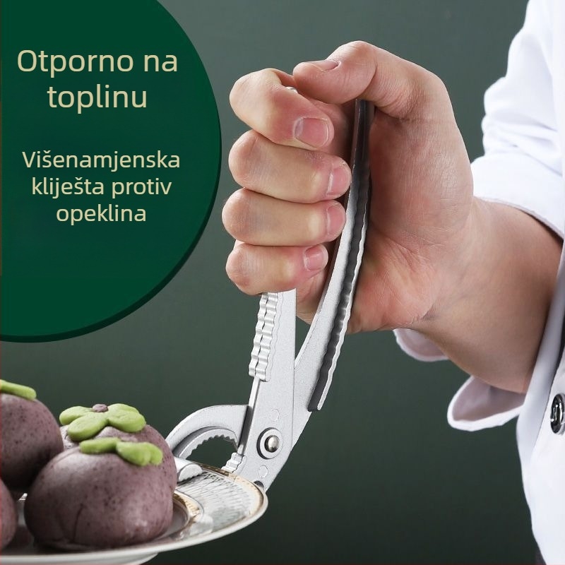 Kuhinjski nehrđajući čelični kliješt s zaštitom od opeklina, hvataljka za zdjele, podizač tanjura, neklizajući steznik za posuđe, kompaktni višenamjenski alat