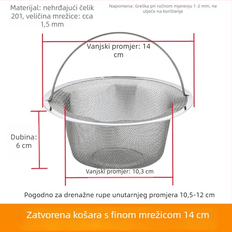 Veliki nehrđajući čelični filter za sudoper, 14 cm – košarasto cjedilo za odvod