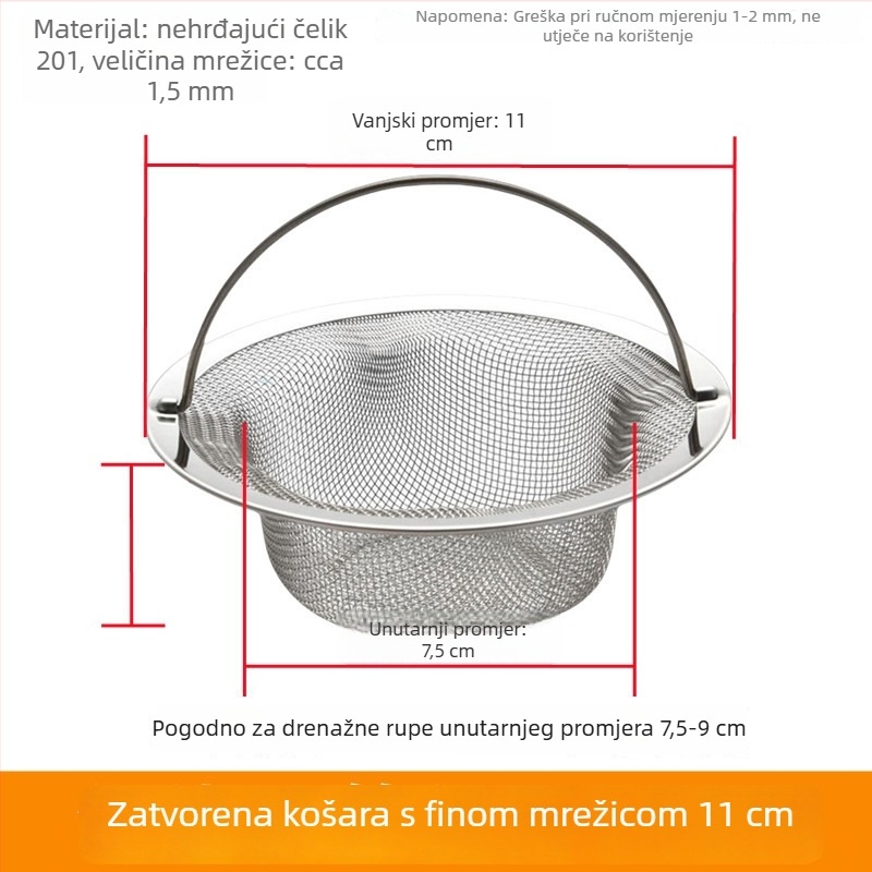 Veliki nehrđajući čelični filter za sudoper, 14 cm – košarasto cjedilo za odvod