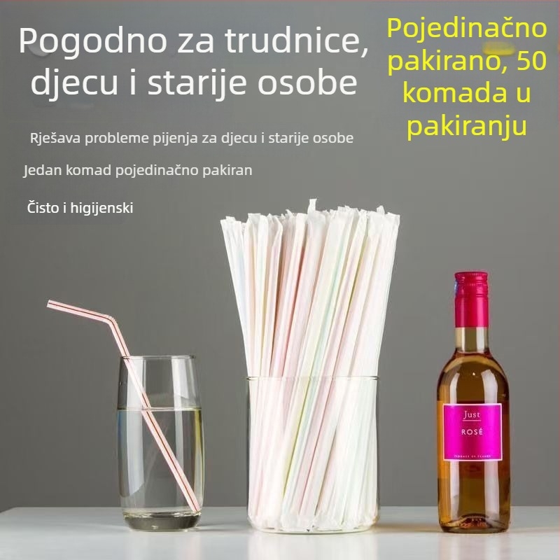 Jednokratne savitljive plastične slamke, pojedinačno pakirane, za bebe i majke